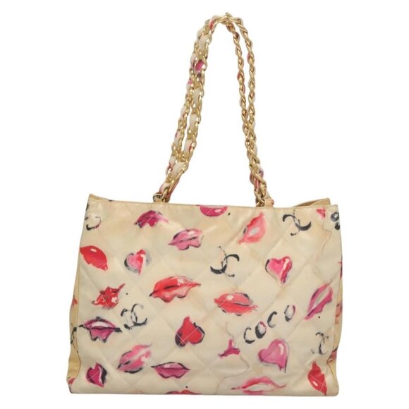 CHANEL Matelasse Chain COCO Mark Lip Tote Bag Vinyl Red CC Auth yk17404 - Picture 2 of 16